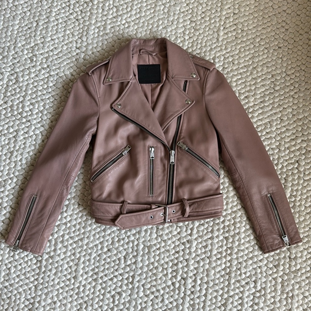 Allsaints Leather Jacket powder nude pink Sz US 0